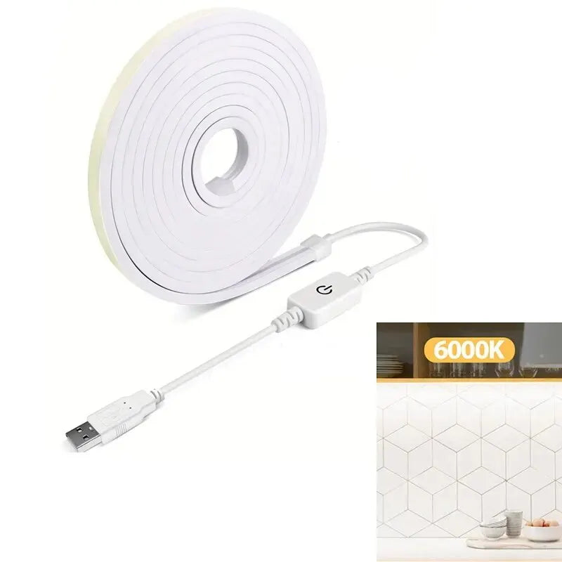 5V USB Touch Sensor LED Neon Strip Light Dimmable Flexible Silicone Tape Light Home Decor for Kitchen Living Room Bedroom Closet