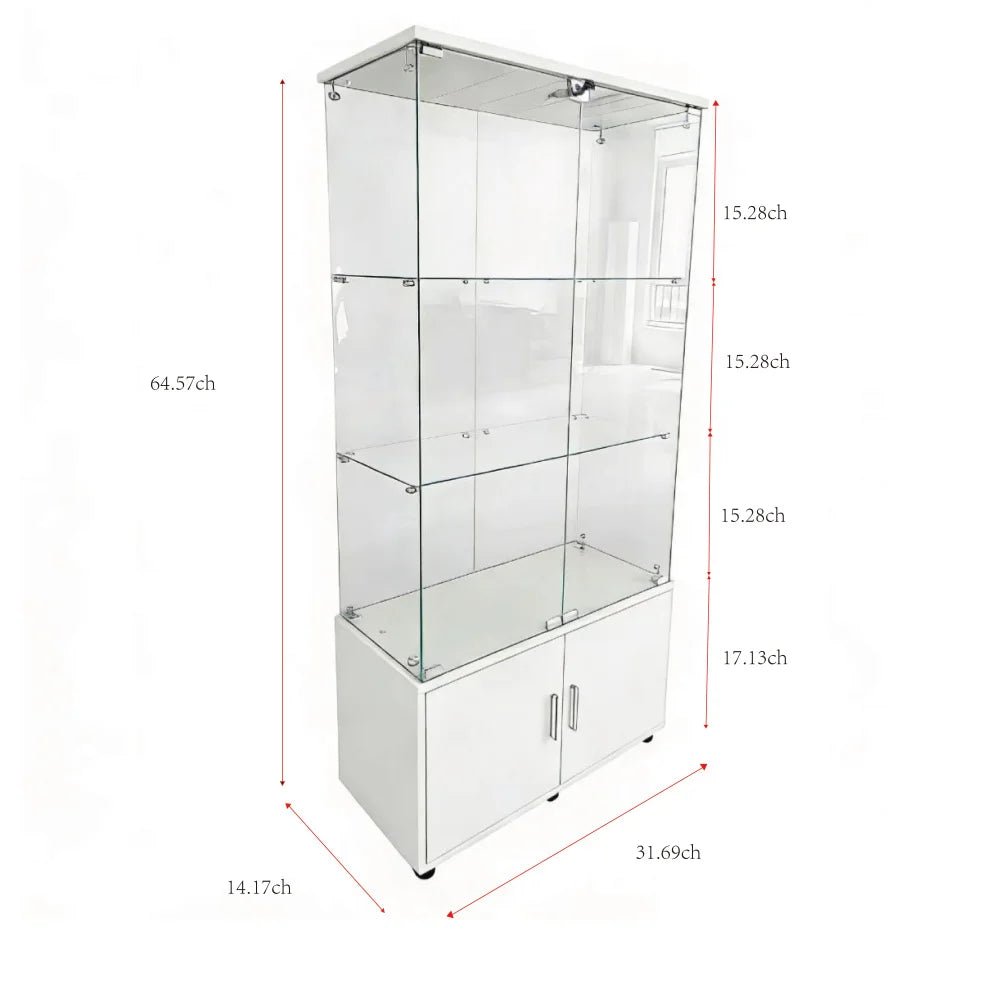 Double-door 4-layer Cabinet: Storage/Display/Wine/File, Remote PAIPAI Lights, Adjustable Feet, Living Room White