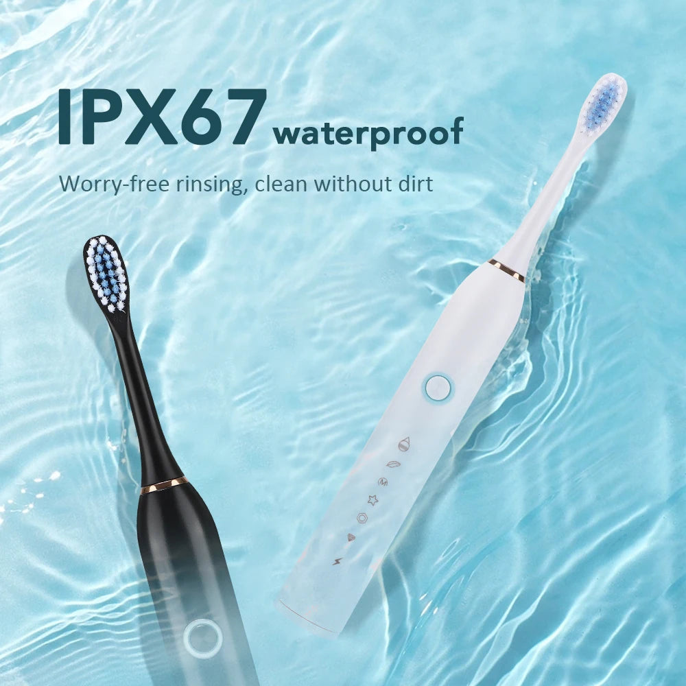 Electric Sonic Toothbrush Rechargeable 6 Mode Electronic Tooth Brushes with Replacement Heads Waterproof Tooth Cleaner for Adult