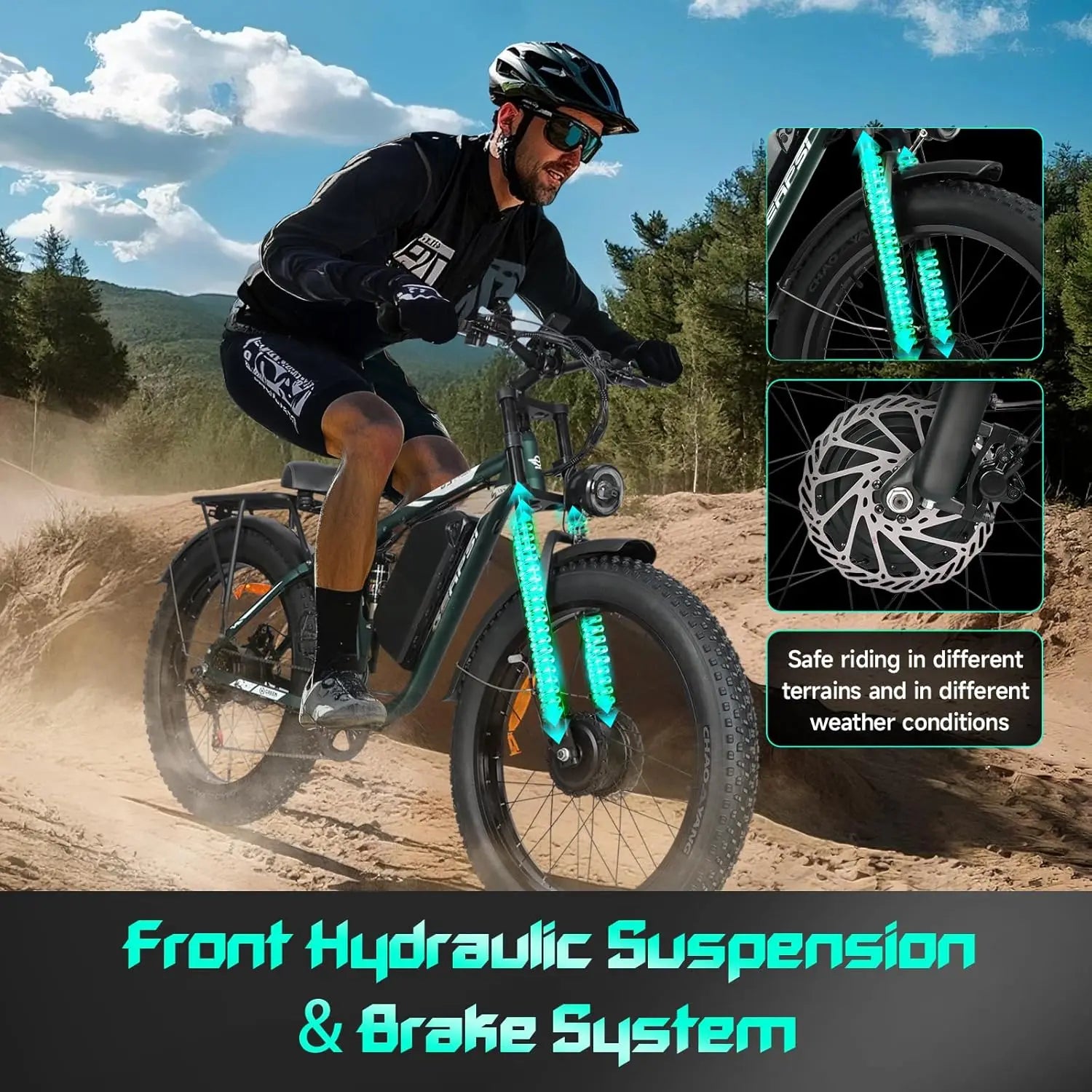 BAOLUJIE Peak 5000W 26" Electric Bike,52V 32AH Removable Battery 38MPH 7-Speed Adult EBike, Dual-Shock Absorption EBike Off-Road