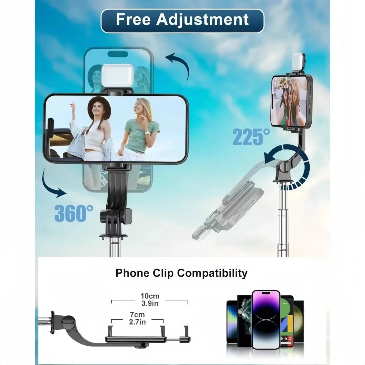 1700mm Selfie Stick Wireless Selfie Stick Phone Tripod Extendable Stand Foldable Monopod For Smartphones Balance Steady Shooting