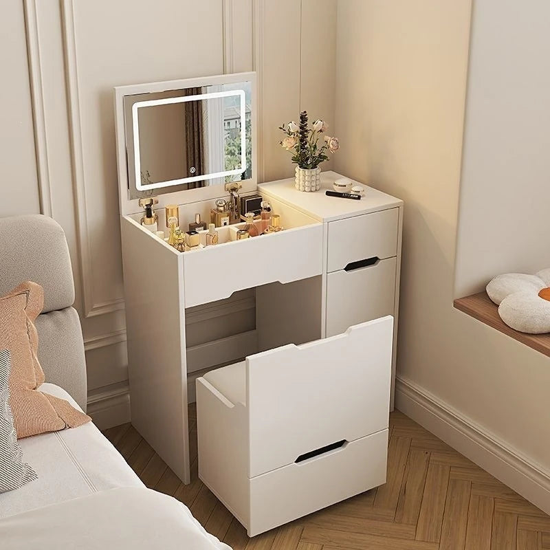 Cream style dresser with mirror hidden clamshell type, modern simple bedroom home dressing table integrated dressing table