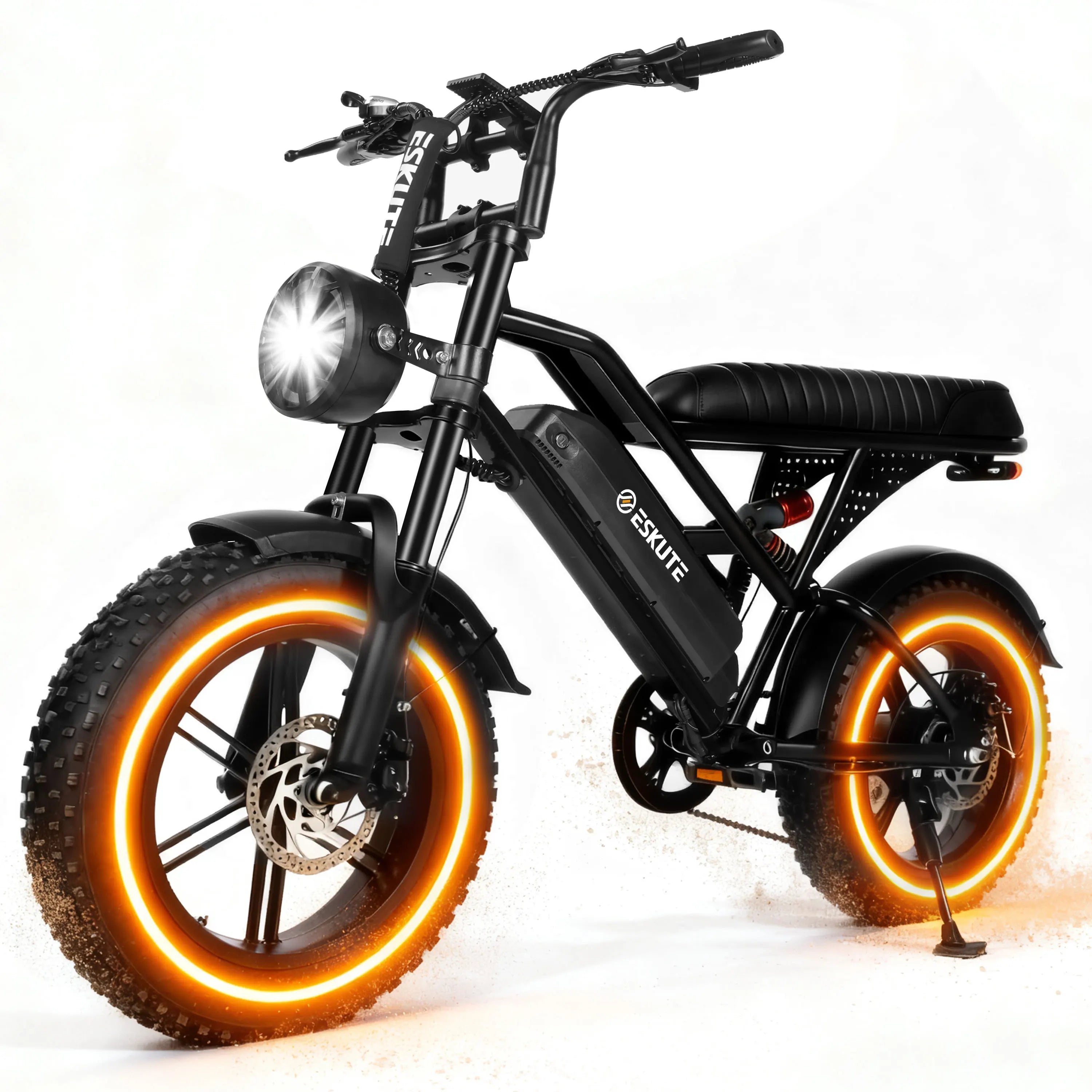 Eskute V100 Electric Motor, 1500W Peak 28MPH 48V13Ah Ebike, 16"x4" Fat Tire,  Dual Suspension E-Bike, 1 Year Warranty,UL28849