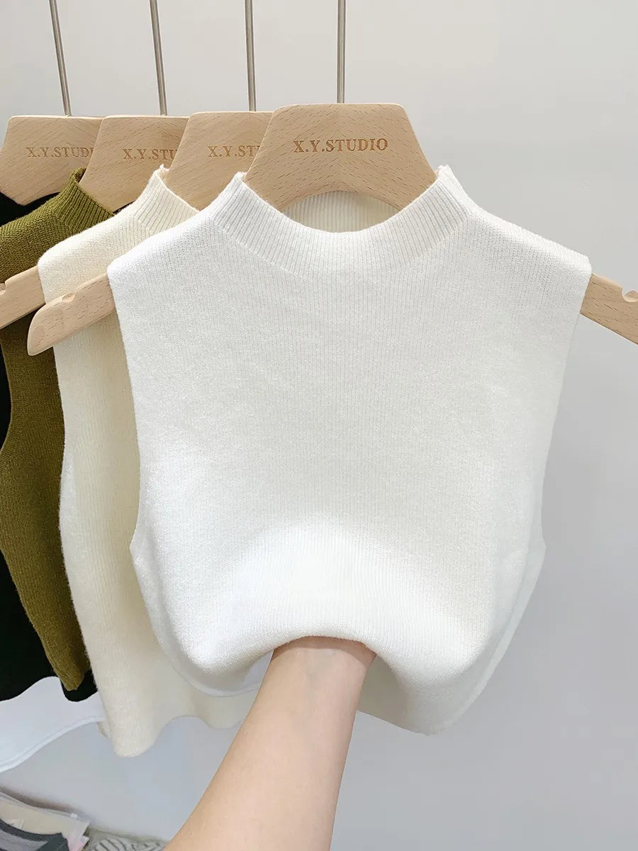 Women Knitted Tank Top Summer Fall Slim Sweater Short Sleeveless Solid Spring Autumn Sweaters Pullovers 2026
