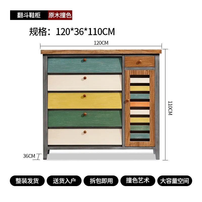 XL  American country shoe cabinet solid wood living room porch cabinet multi-functional locker