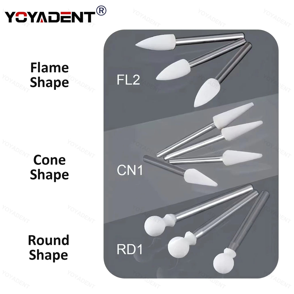Dental Polishing Stone Kit White FG Burs Cone/Flame/Round Teeth Whitening Polishing Tools 12pcs/Box CN1 RD1 FL2 Dental Products
