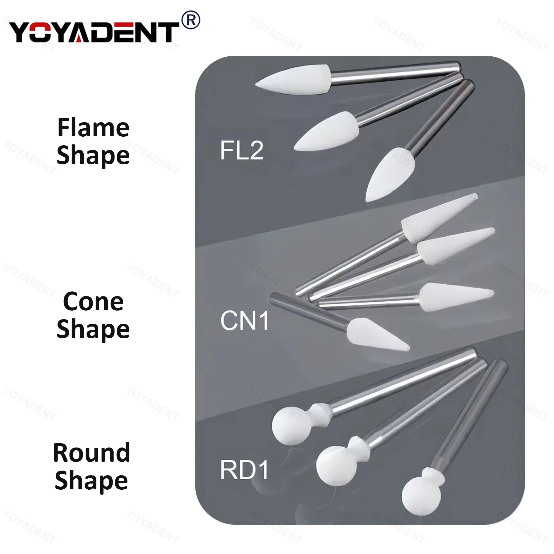 Dental Polishing Stone Kit White FG Burs Cone/Flame/Round Teeth Whitening Polishing Tools 12pcs/Box CN1 RD1 FL2 Dental Products