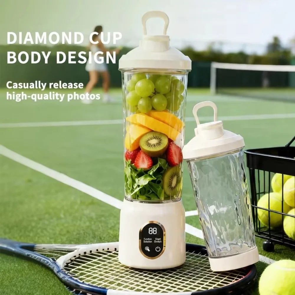 USB Rechargeable Portable Electric Juicer 600ML Capacity Cordless Juice Cup Blender Plastic Digital Display Fruit Blender