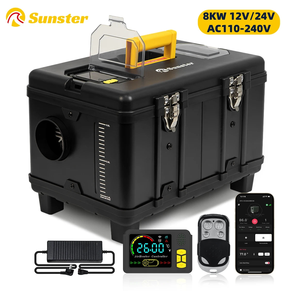 ToolBox 8KW 12V&24V 230V Diesel Air Heater With Bluetooth APP Control &Thermostatic Parking Night heater for Car RV Camper Tent