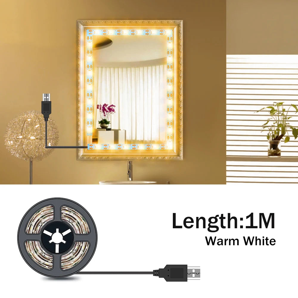 DC5V LED Makeup Mirror Light Strip USB Dressing Table Lamp LED Tape Room Decoration Bedroom Vanity Lights 0.5M 1M 2M 3M 4M 5M
