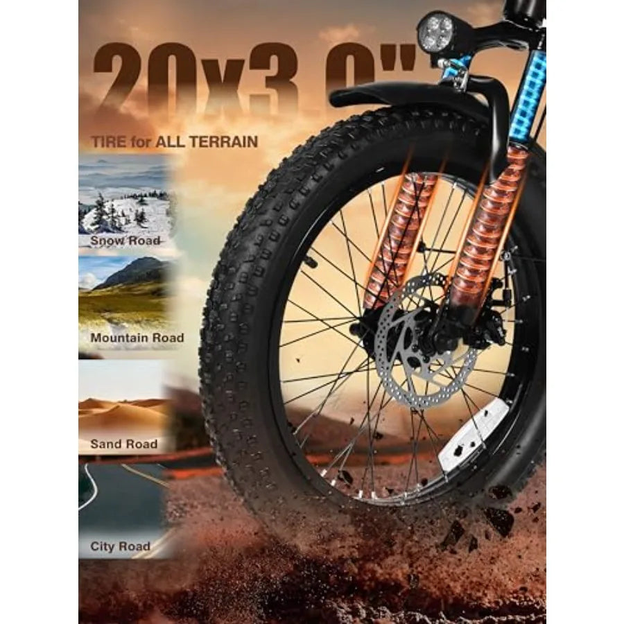 Electric Bike for Adults 1200W Peak Motor Folding 20x3 Fat Tire E-Bike 48V 10.4Ah Battery Step-Through Cargo Fold Ebike NFC Unl