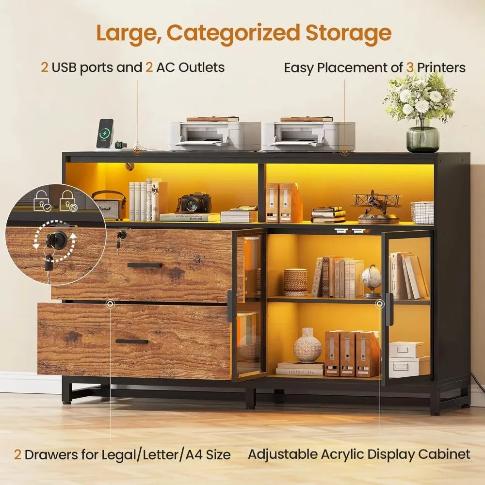 59" File Cabinet, 2 Drawers Filing Cabinets for Home Office fit Legal/Letter/A4 File, File Cabinet with Lock , Customized