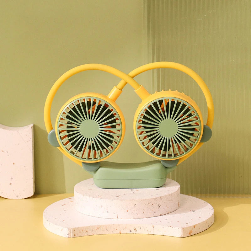 New Cartoon Cute Halter Neck Usb Charging Folding Mini Fan Outdoor Large Wind Power Electric Fan Usb Charging Accessories 2025