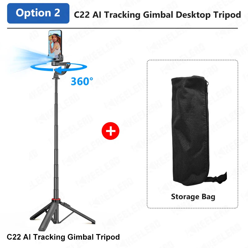 Smart Tracking Deskpot Gimbal Handheld Stabilizer for Cell Phones Record Video/Vlog C22 Selfie Stick Tripod, Optional Fill Light