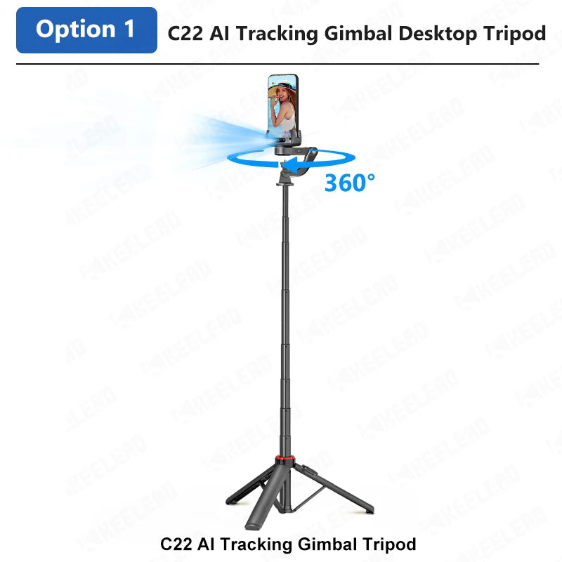 Smart Tracking Deskpot Gimbal Handheld Stabilizer for Cell Phones Record Video/Vlog C22 Selfie Stick Tripod, Optional Fill Light