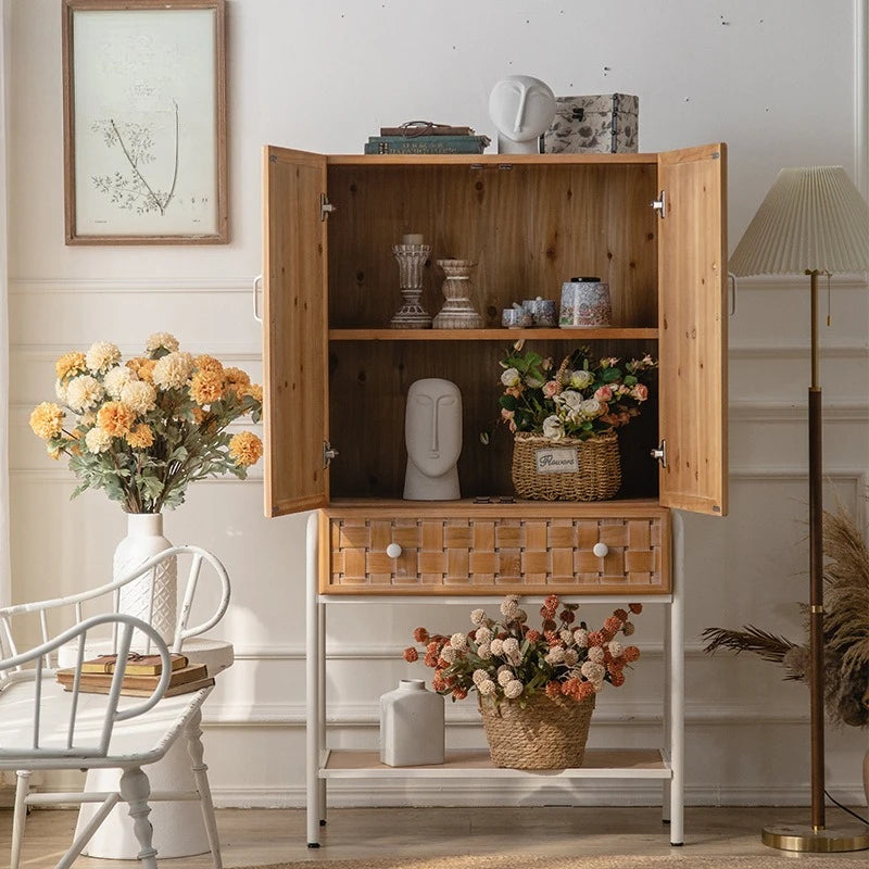 Log wind solid wood with door creative side cabinet, simple retro storage cabinet