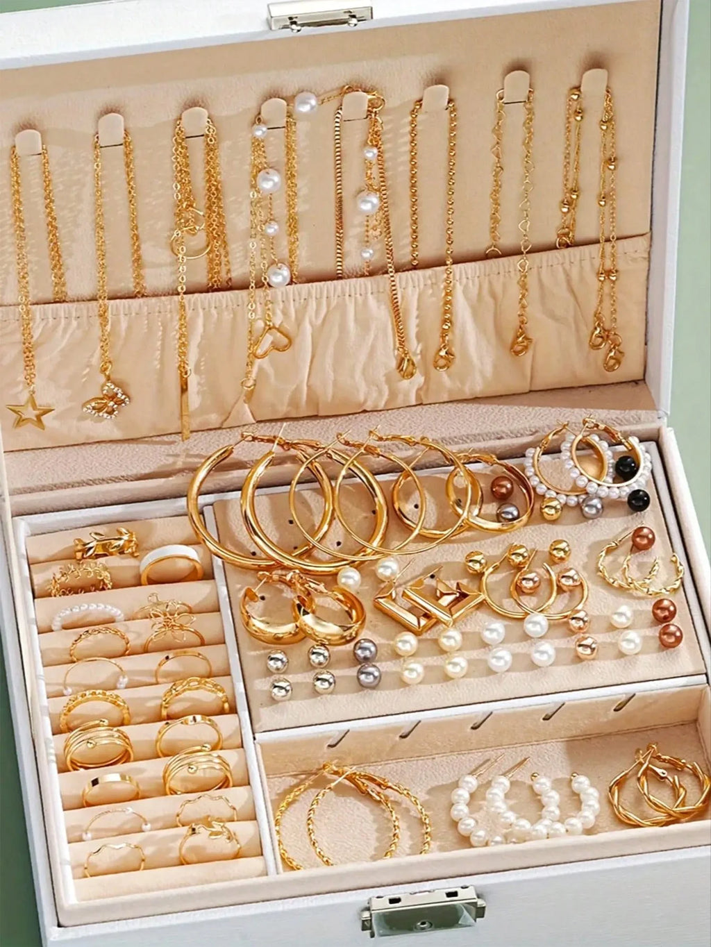 86pcs/Set Elegant Pearl Earrings Multi-Layered Necklace Ear Studs