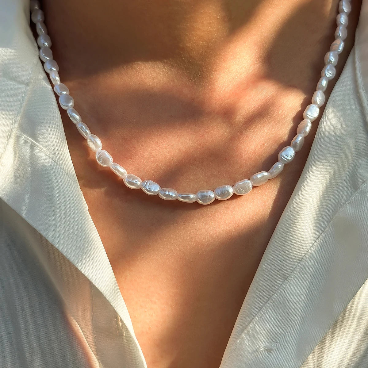 New Fashion Simple Faux Pearl Choker Necklace for Women Vintage