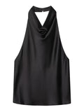 HXAO Top Women Halter Satin Women Tops Backless Corset Top Vest Yellow