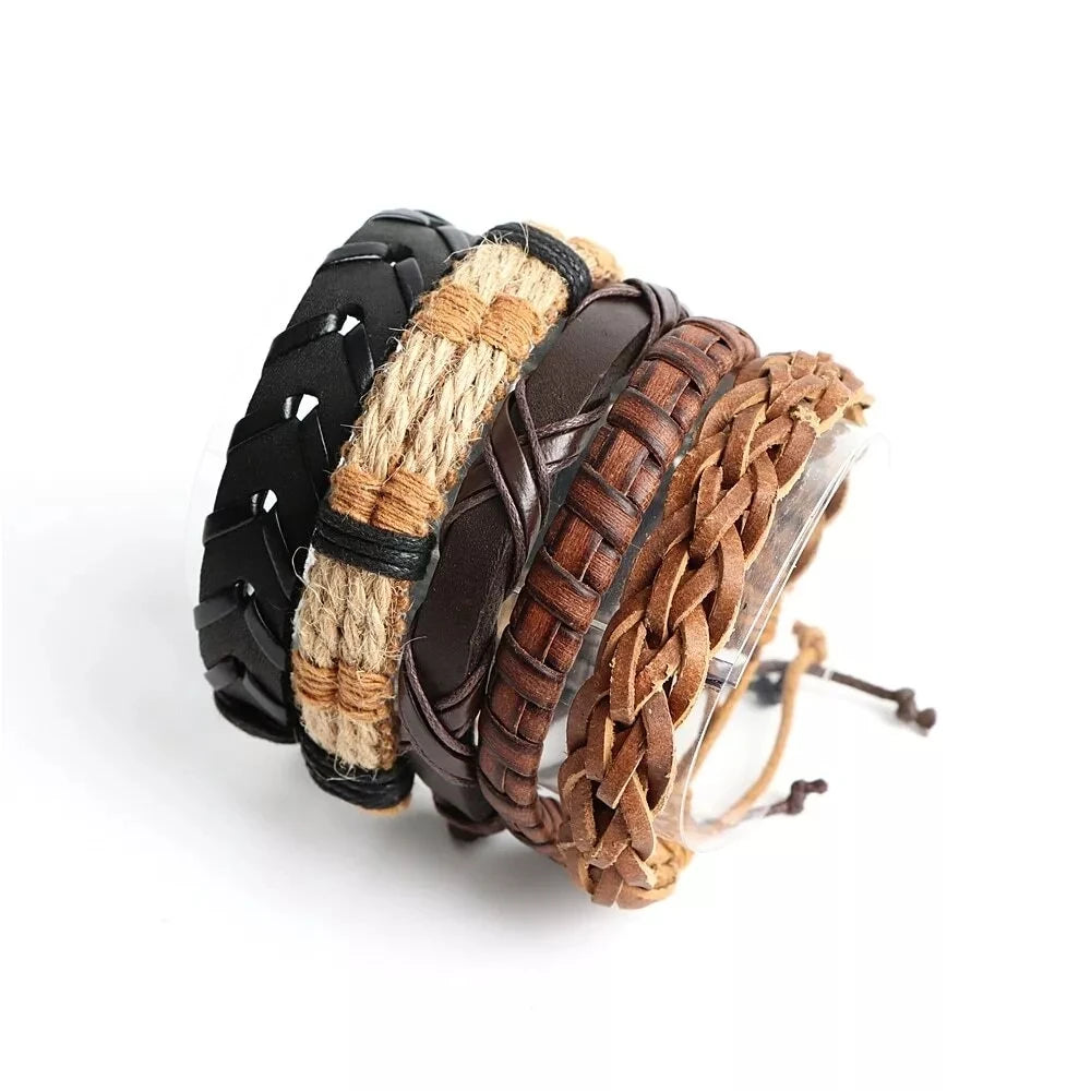 20Pcs Braided Leather Bracelets for Men Women Wrap Wood Beads Cuff