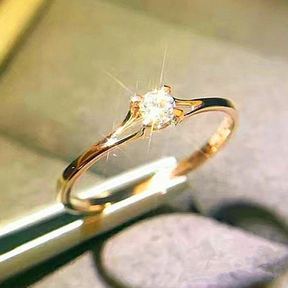 Huitan Minimalist Women's Wedding Rings with 4MM Cubic Zirconia Simple