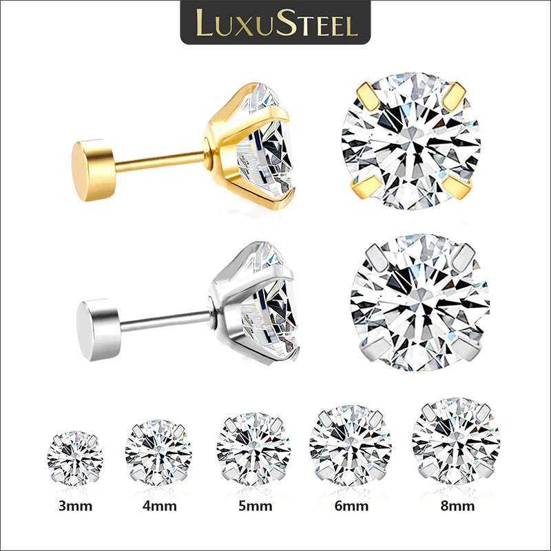 LUXUSTEEL 1Pairs/2Pcs Stainless Steel Crystal Studs Earrings For Women