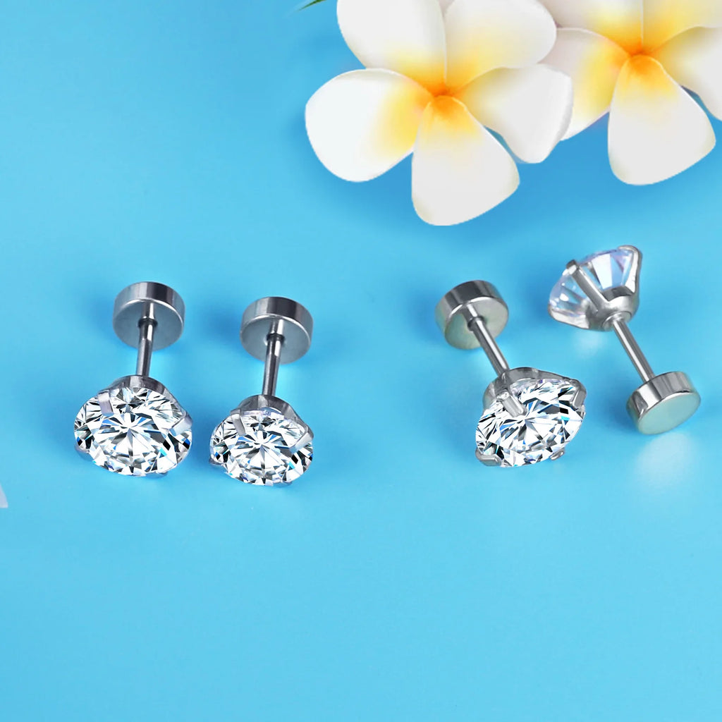 LUXUSTEEL 1Pairs/2Pcs Stainless Steel Crystal Studs Earrings For Women