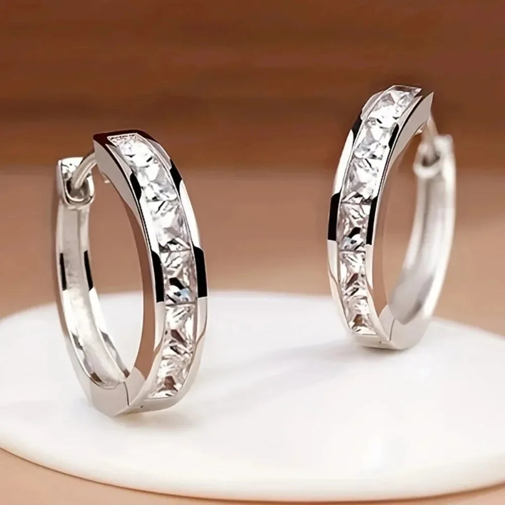 Huitan Classic Design Women Hoop Earrings Full with Princess Square Cz