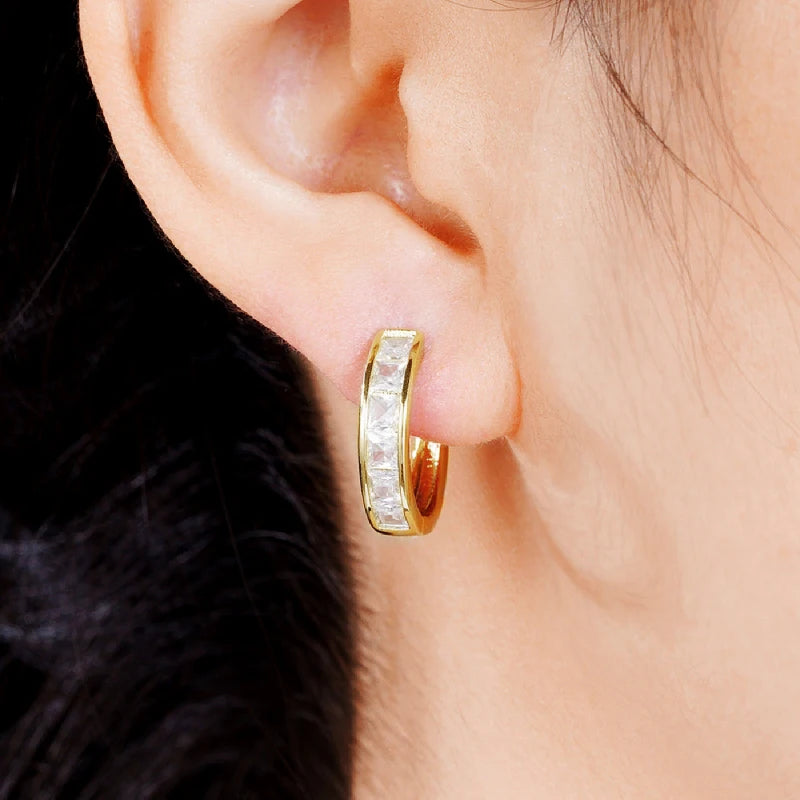 Huitan Classic Design Women Hoop Earrings Full with Princess Square CZ
