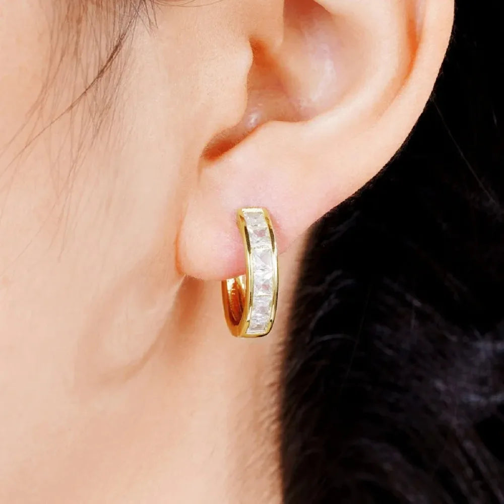 Huitan Classic Design Women Hoop Earrings Full with Princess Square Cz