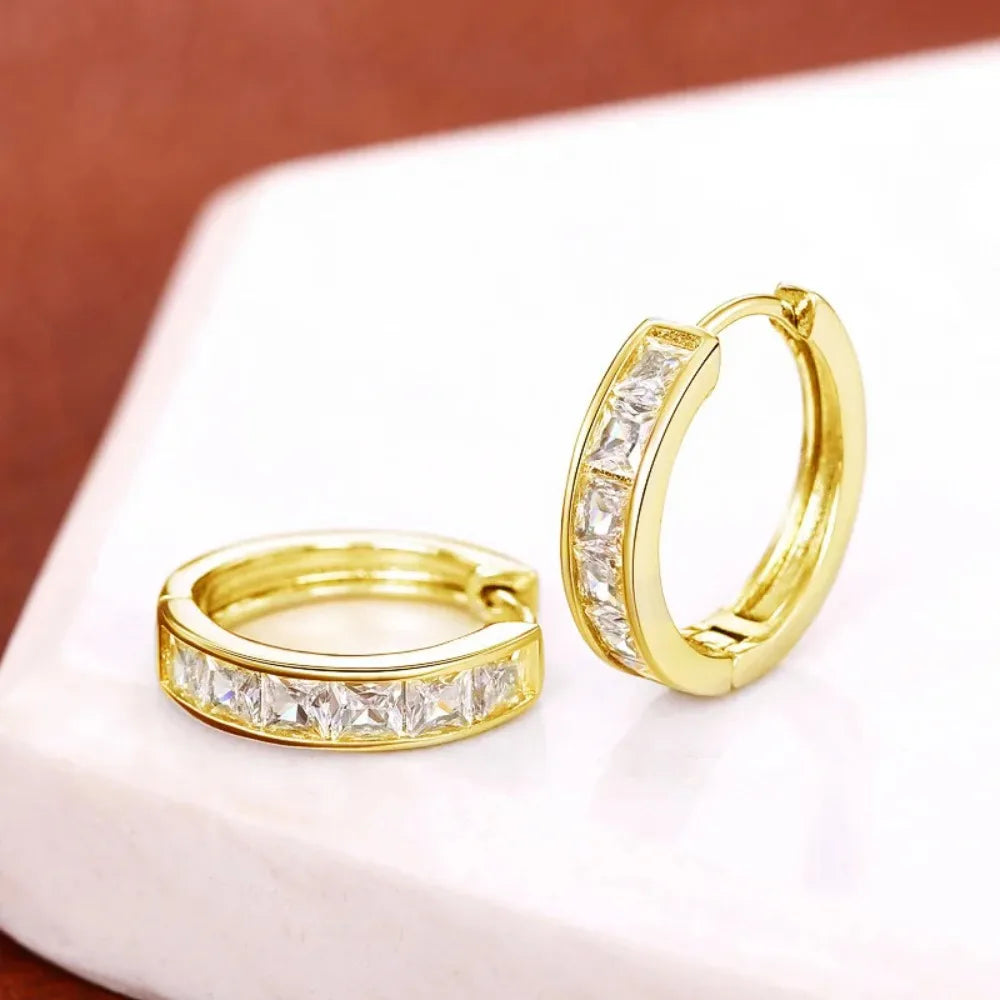 Huitan Classic Design Women Hoop Earrings Full with Princess Square Cz