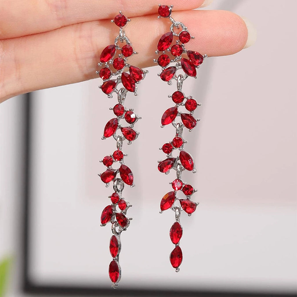2pcs fashionable and high-end long tassel full diamond leaf earrings
