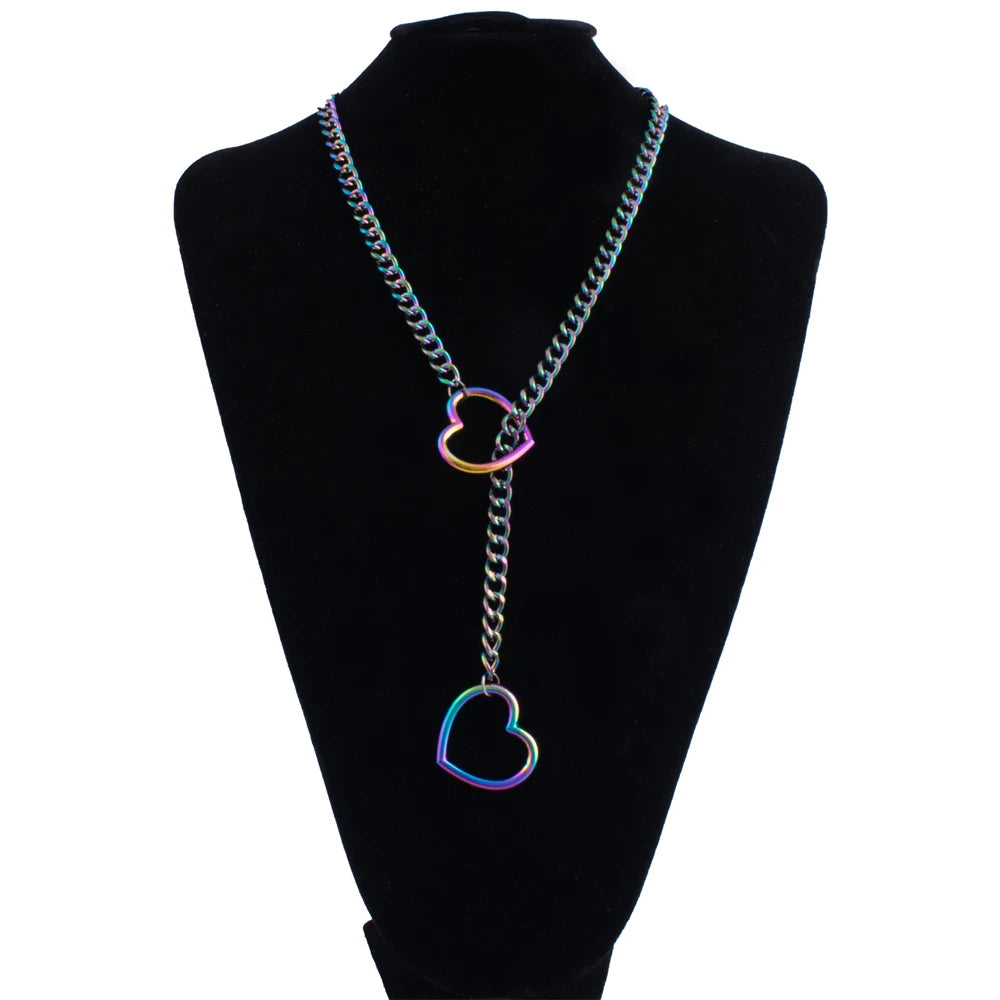 Heart Slip Chain Necklace For Women Fashion Punk Rock Goth Choker
