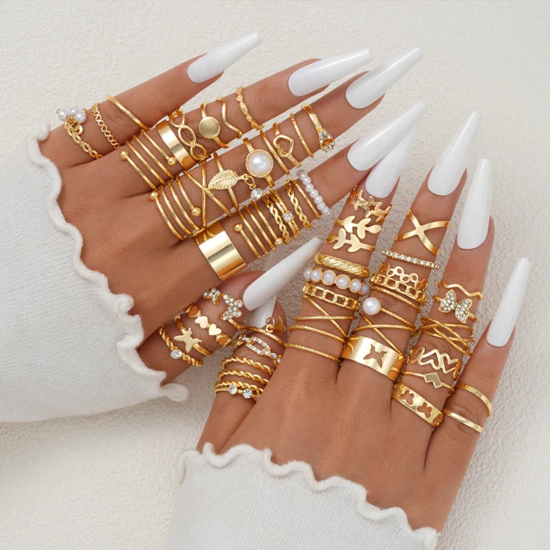 58PCS Vintage Heart Snake Butterfly Rings Set for Women Fashion Metal