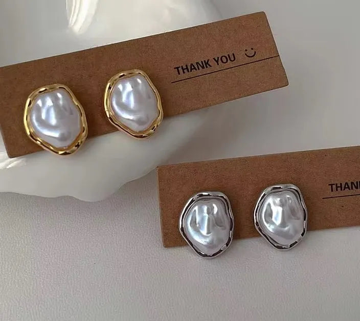 2024 New Fashion Metal Irregular Pearl Stud Earrings For Women Elegant