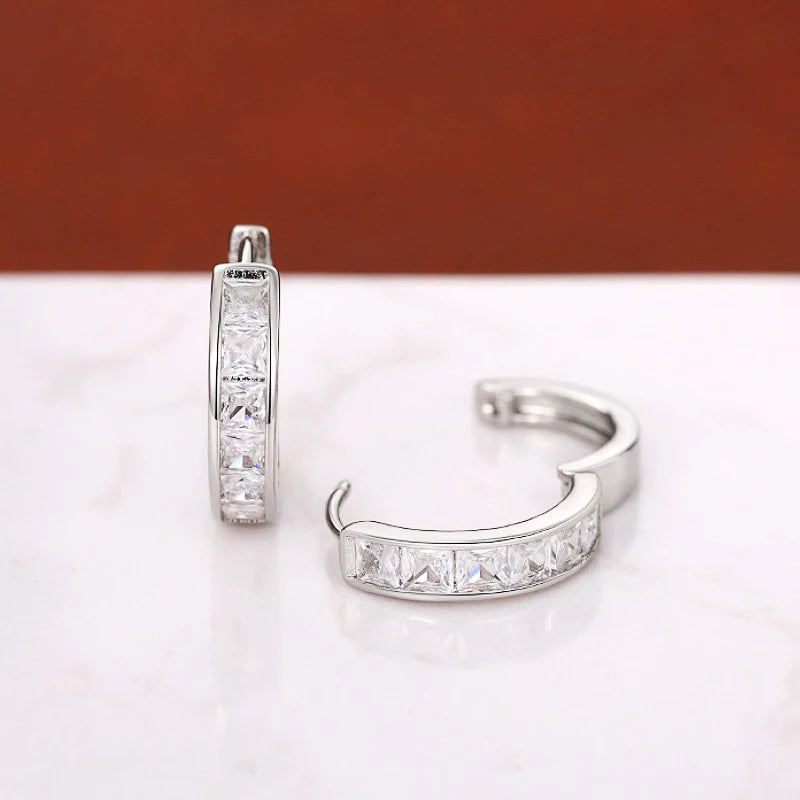 Huitan Hoop Earrings with Princess Cubic Zirconia Exquisite Ear Circle