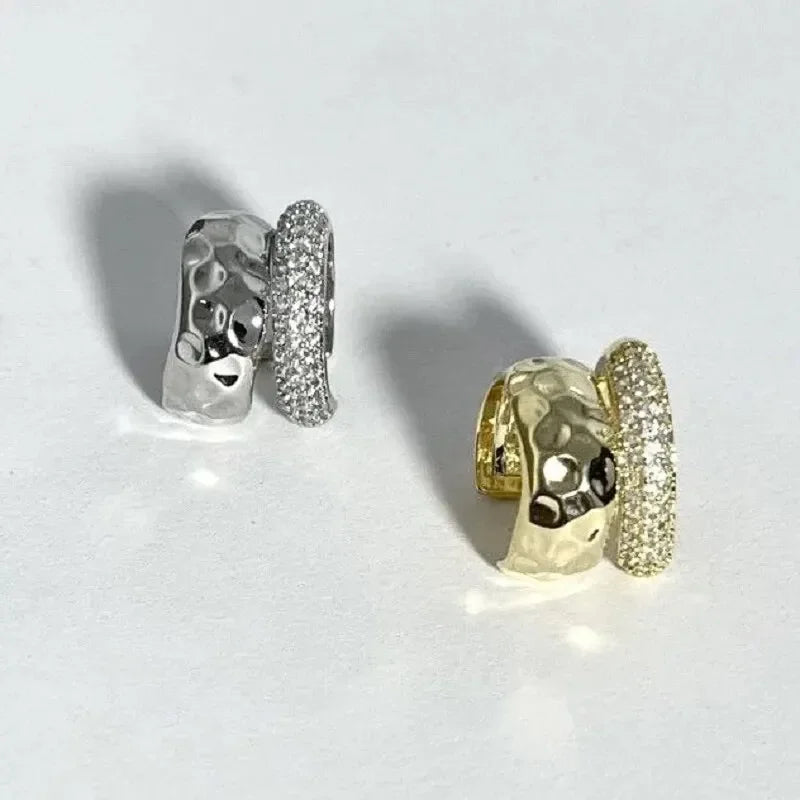 2 Pcs Rhinestones Double Layered C-shaped Non-pierced  Gold and Silver