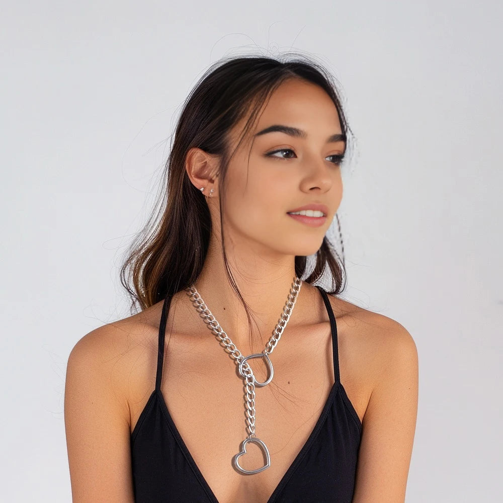 Heart Slip Chain Necklace For Women Fashion Punk Rock Goth Choker