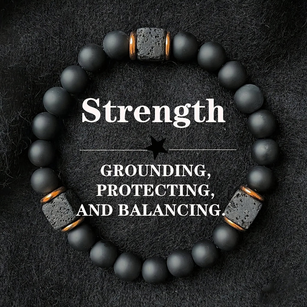 Creative square Volcanic stone Round men's bracelets autum black