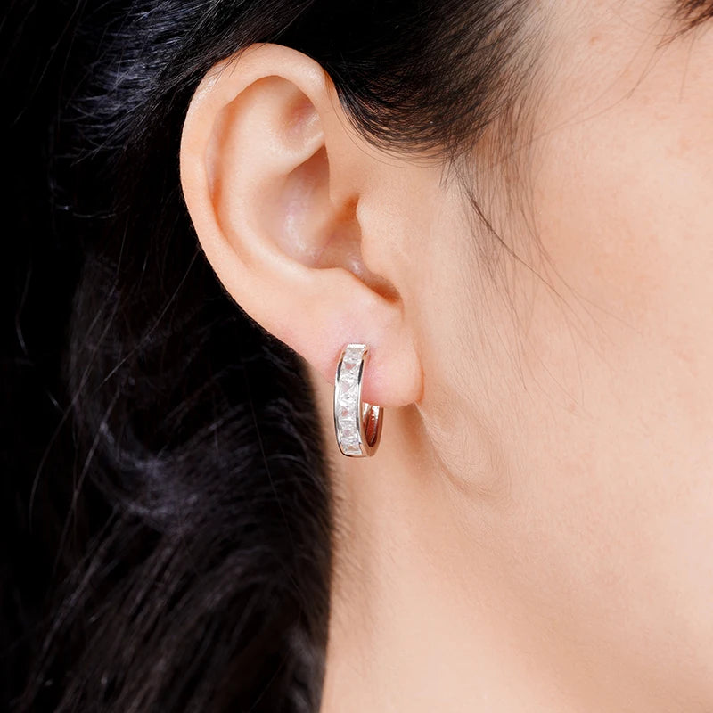 Huitan Hoop Earrings with Princess Cubic Zirconia Exquisite Ear Circle