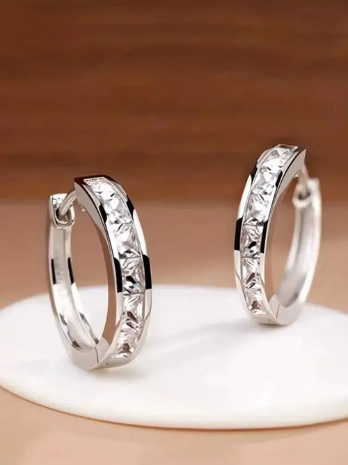 Huitan Classic Design Women Hoop Earrings Full with Princess Square Cz