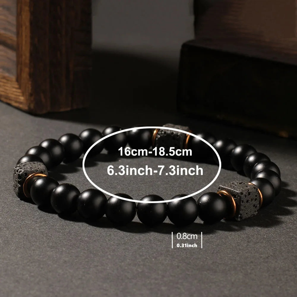 Creative square Volcanic stone Round men's bracelets autum black