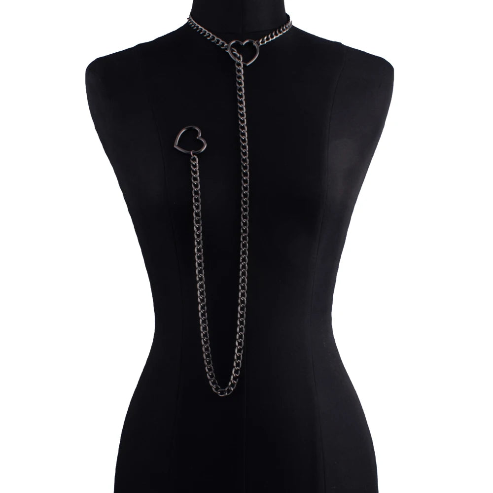 Heart Slip Chain Necklace For Women Fashion Punk Rock Goth Choker