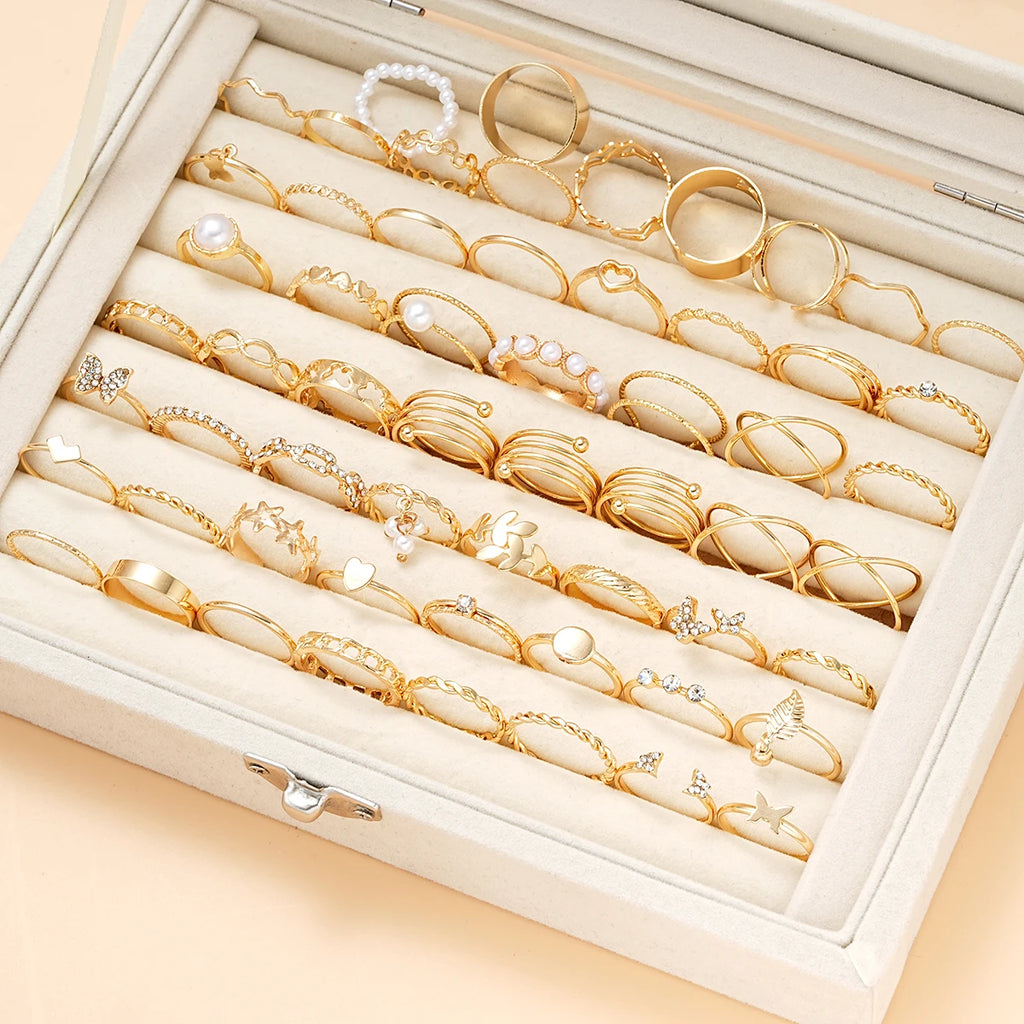58PCS Vintage Heart Snake Butterfly Rings Set for Women Fashion Metal