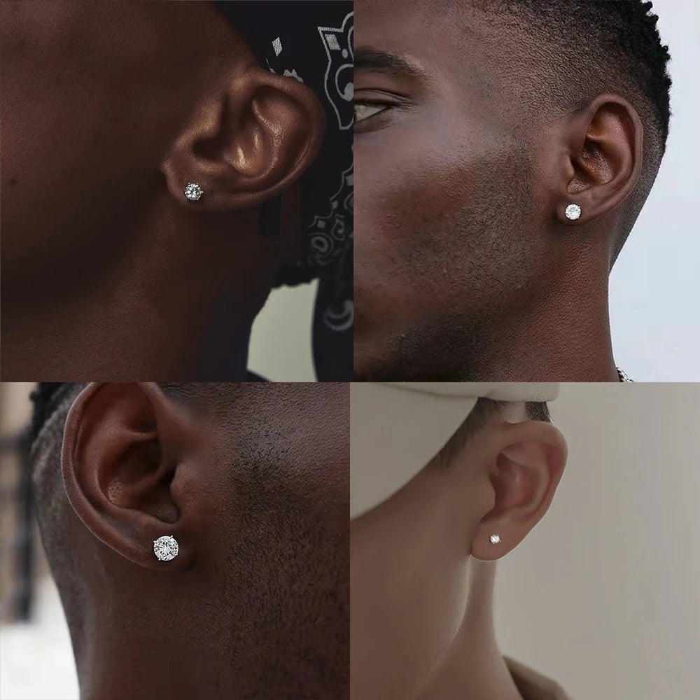 LUXUSTEEL 1 Pairs Shiny Crystal Zircon Stud Earrings For Women Men