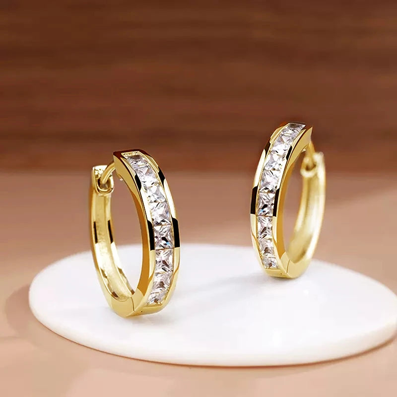 Huitan Classic Design Women Hoop Earrings Full with Princess Square CZ