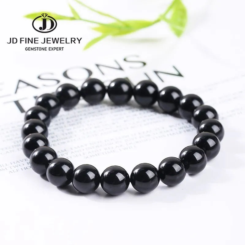 JD Natural Stone 7A Black Tourmaline Bead Bracelets Women Healing