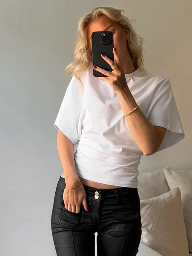 Gray Cropped T-shirt Women's O-neck Corset Tops Fashion Casual Solid