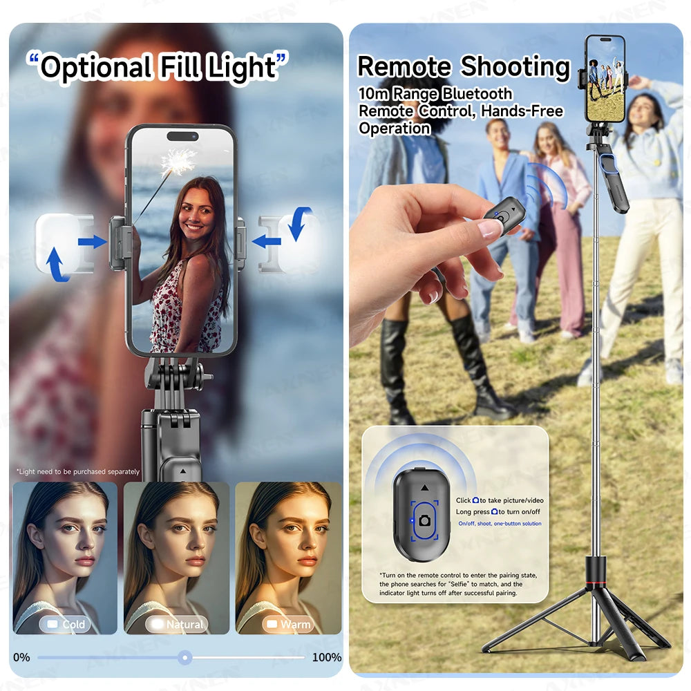 F16 Selfie Stick Tripod with 1708mm Long 8-Section Pole, Bluetooth