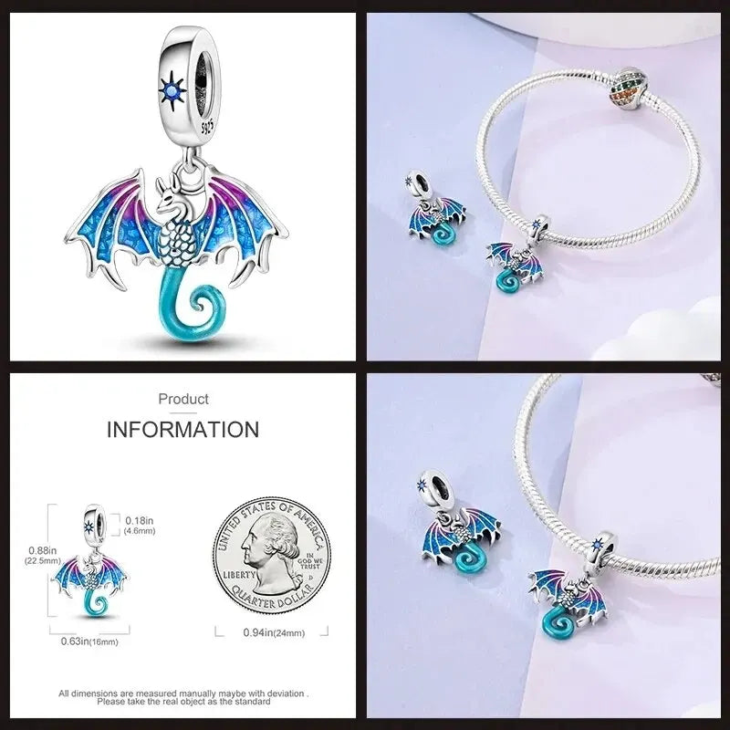 Charm Plata 925 Sterling Silver Colored Bird Feathers Fantasy Flying